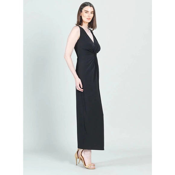 Clara Sunwoo Womens Size S V-Neck Black Maxi Dress Center Slit Sleeveless NEW - Picture 2 of 6